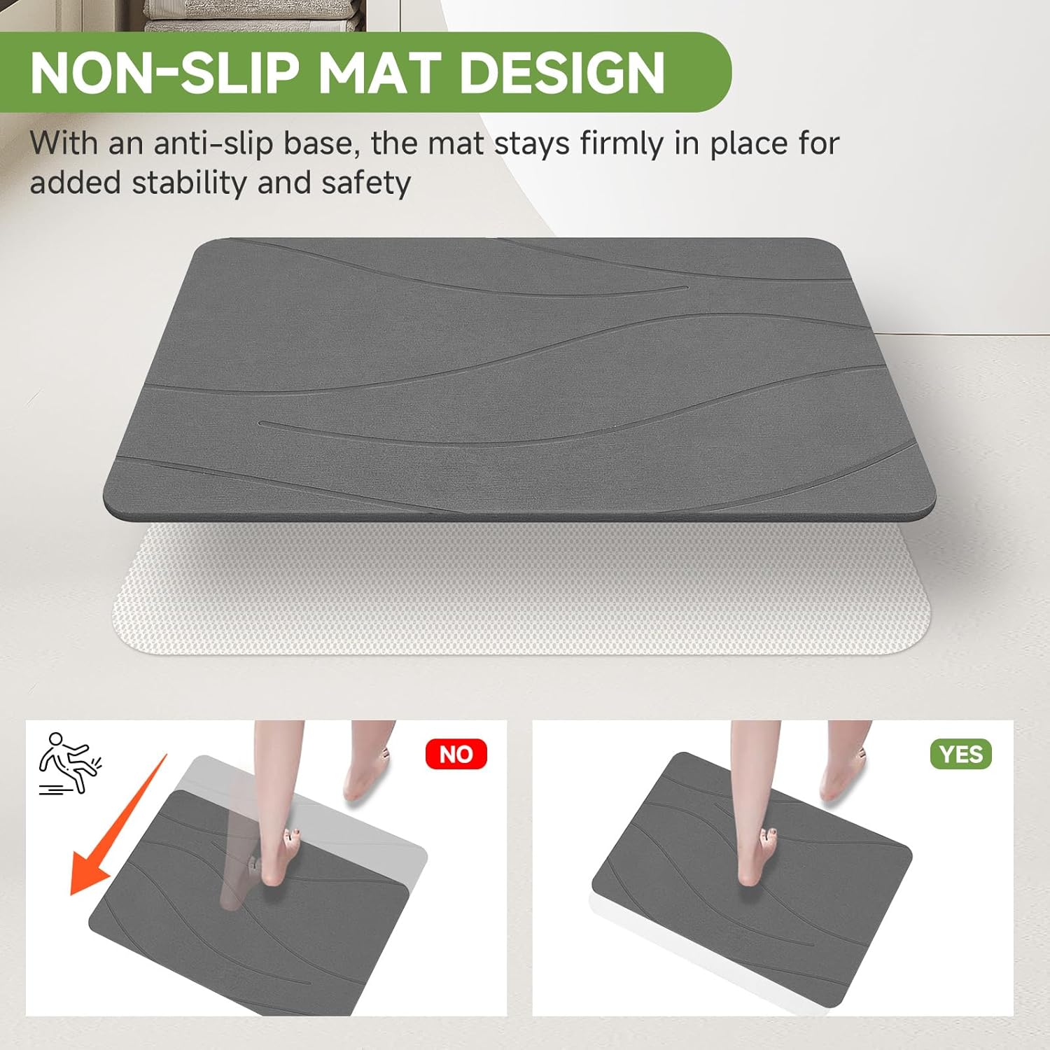 Stone Bath Mat, Stone Bath Mats for Bathroom, Absorbent Non-Slip Bath Mats, Diatomaceous Earth Bath Mat, Quick Dry, 23.6 x 15.4 - Image 4