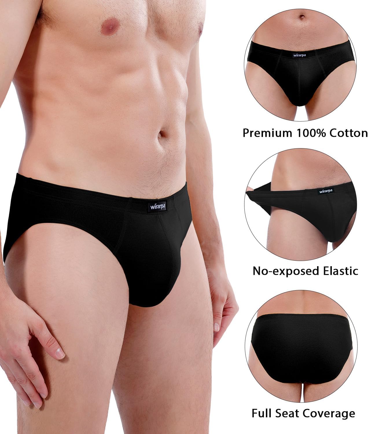 wirarpa Men's 100 Cotton Briefs Underwear No Fly Covered Waistband 4 Pack - Image 5