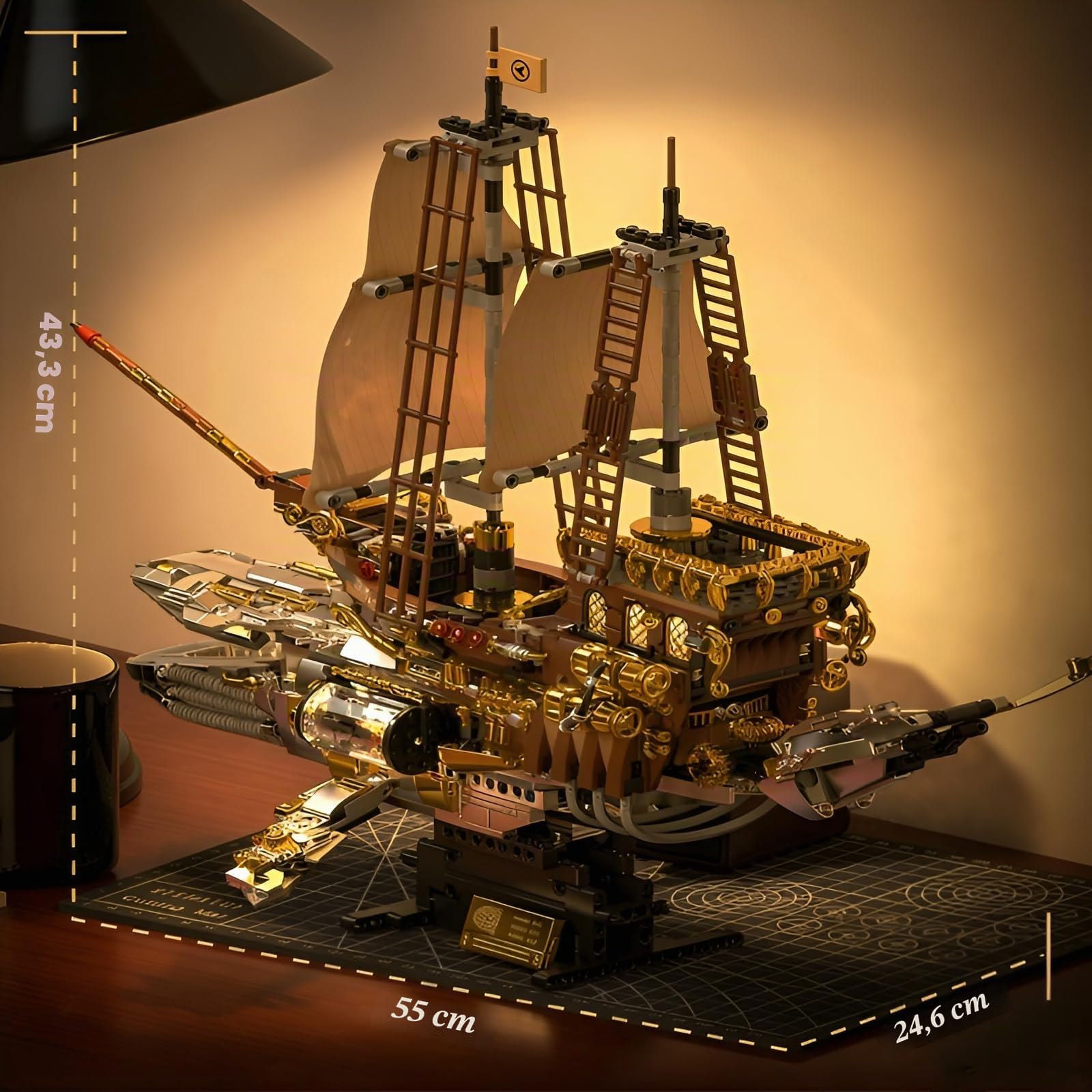 Steampunk Luftschiff Bausteine Bausatz – 1979Stk Walförmiges Fantasie Flugschiff mit Segeln Spielzeug, Retro Piratenschiff Klemmbausteine, Mechanische Geschenke Erwachsene & Hobbyisten Heim Büro Deko