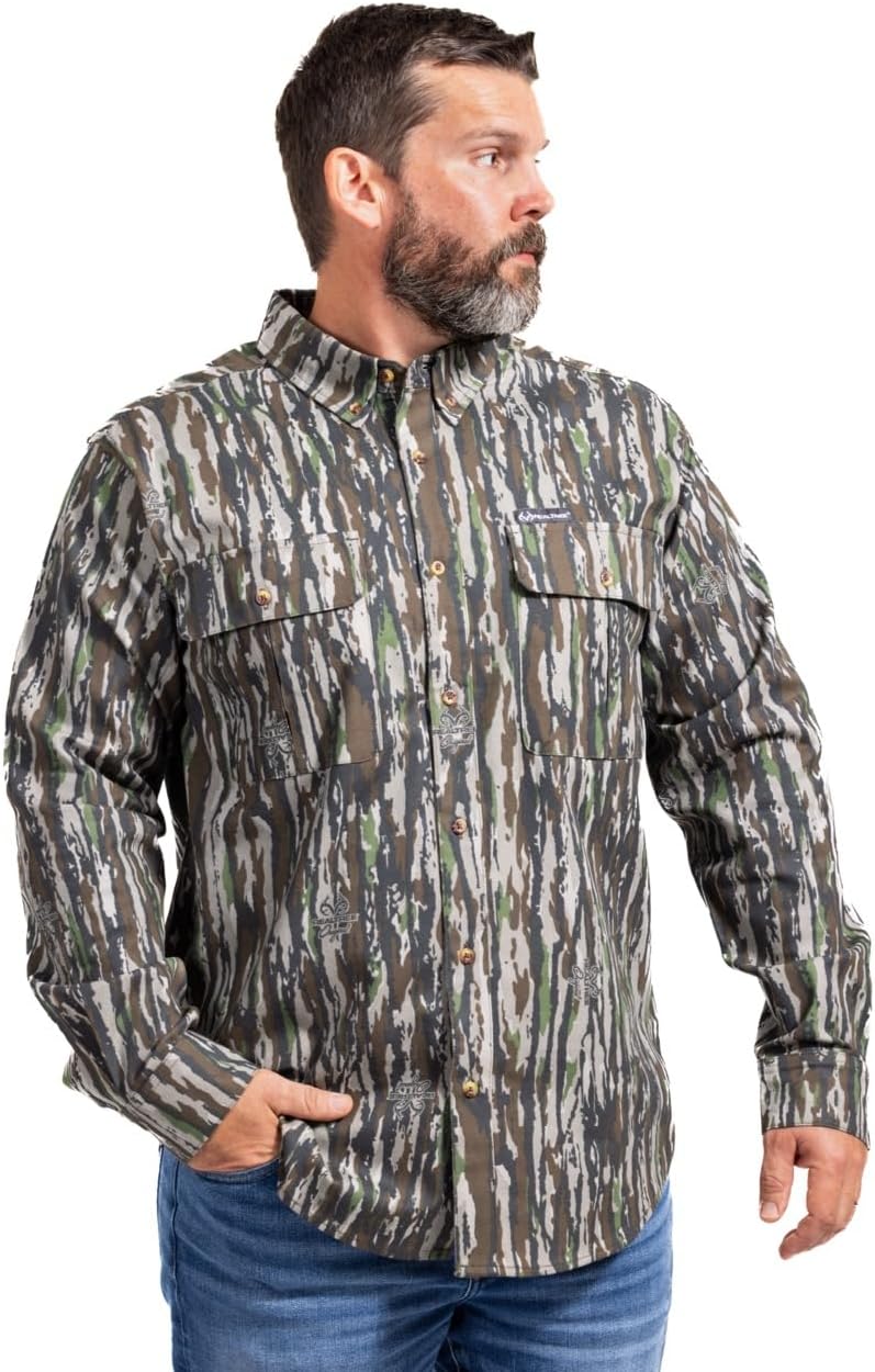 Realtree Men’s Long Sleeve Button Down Camp Shirt – Midweight, Cotton, Breathable Outdoor Shirt for Hunting and Fishing