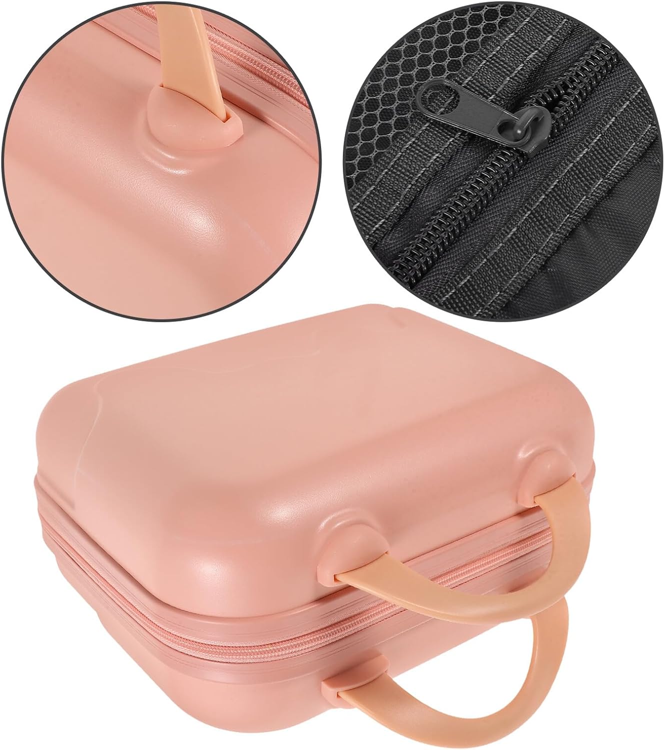 Portable Makeup Bag with Handle Mini Abs Hard Shell Suitcase Travel Organizer Cosmetic Train Case for Women and Pink