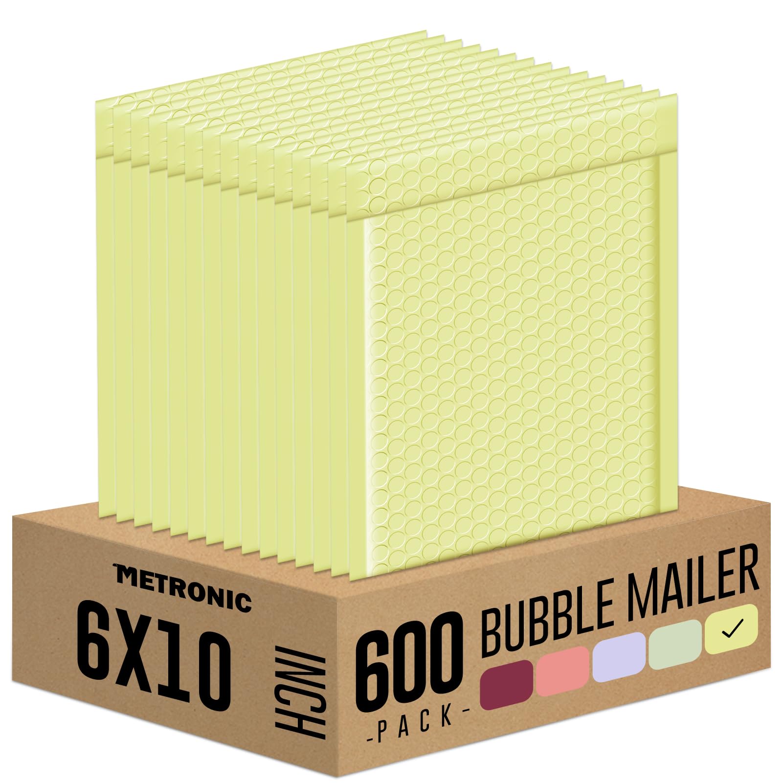 Metronic Bubble Mailers 6x10" 600 Pack Pale Yellow Padded Envelopes Bulk