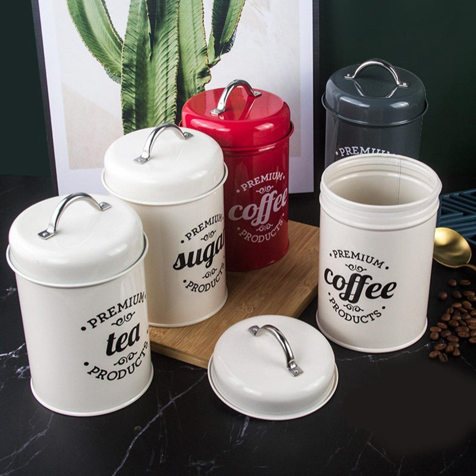 Barattoli da Cucina in Metallo Antiruggine da 3 Pezzi con Coperchi, Set per caffè, tè E Zucchero per Piano di Lavoro della Cucina, Scaffale, Armadio