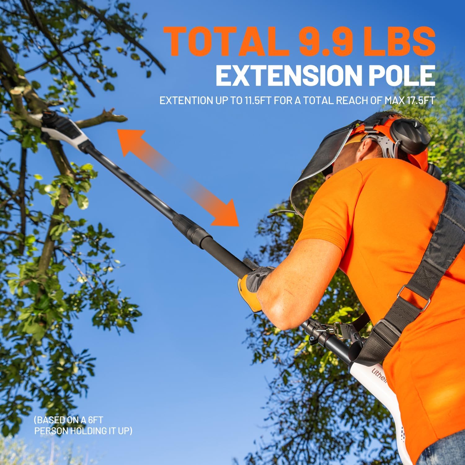Litheli Cordless Pole Saw, 20V 2.5Ah Battery Pole Saws for Tree Trimming, 8-Inch Pole Saw Battery Powered 27.5ft/s Cutting Speed Auto Oiling Multi-Angle Electric Pole Chainsaw for Garden(Tool Only)