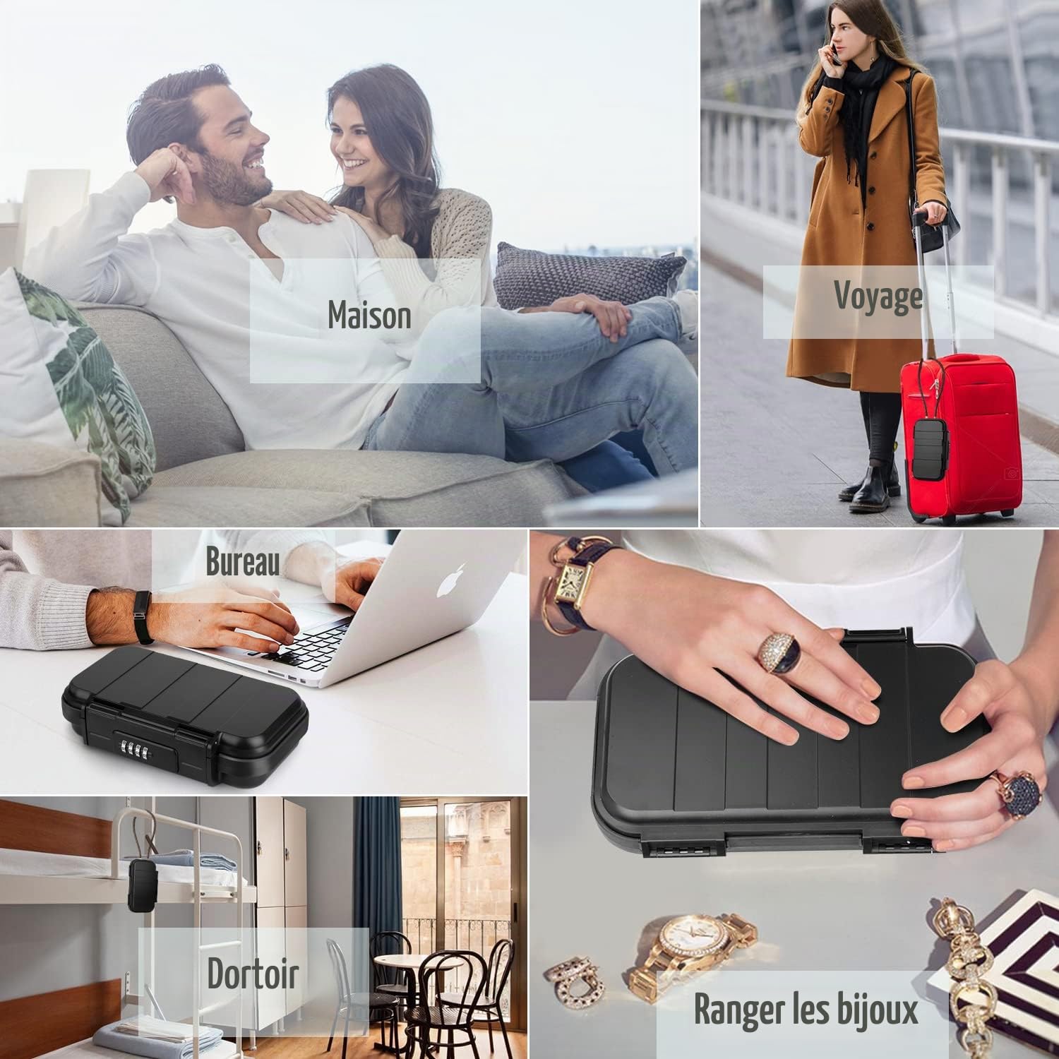 Coffre-fort Portable Sécurisé Mini Coffre Fort de Voyage Étanche Antivol avec Câble Métallique Amovible pour La Maison, Bureau, Hôtel, Voyages, etc.(Noir)
