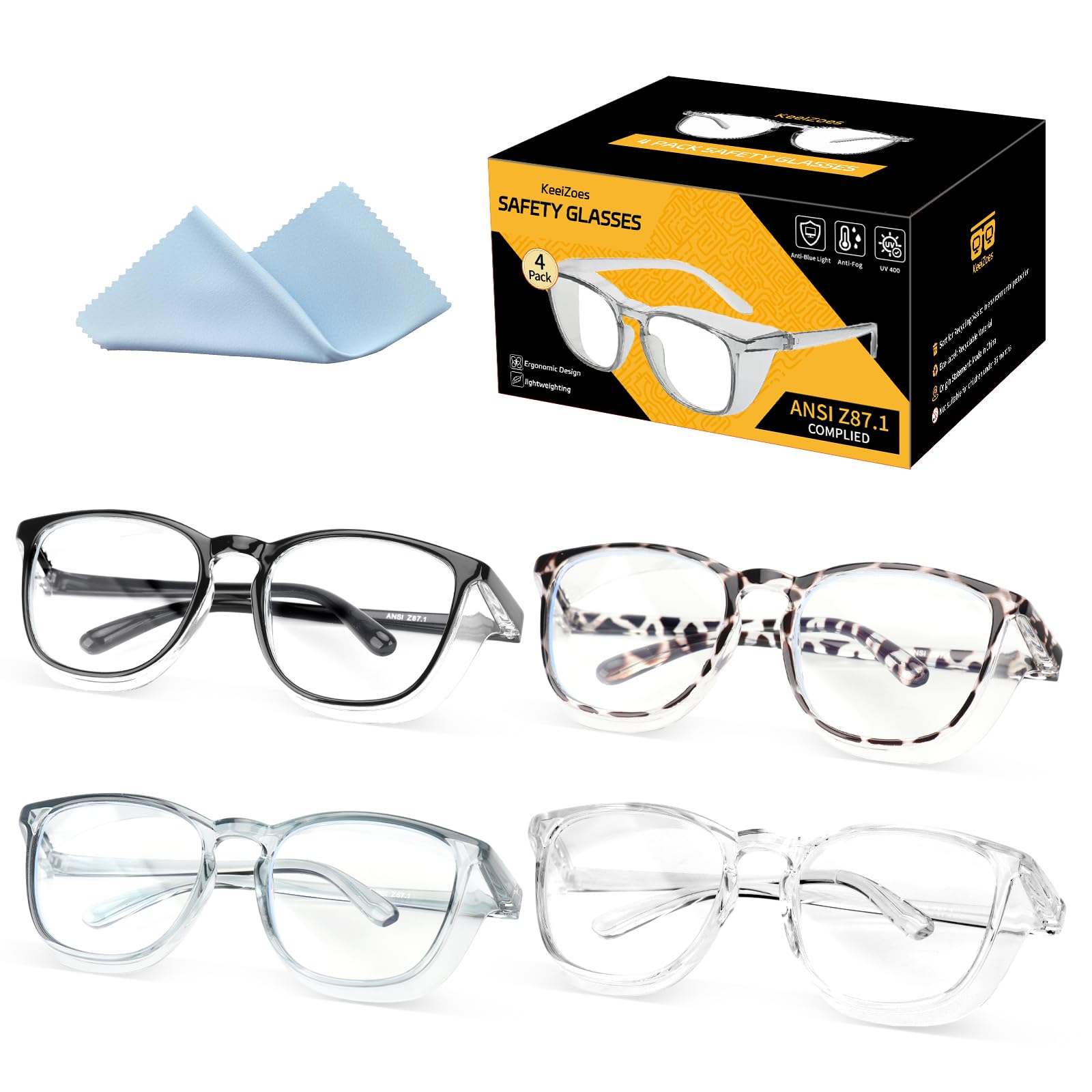 KeeiZoes Gafas de seguridad antivaho para mujeres, enfermeras, gafas protectoras de luz azul y bloqueo UV