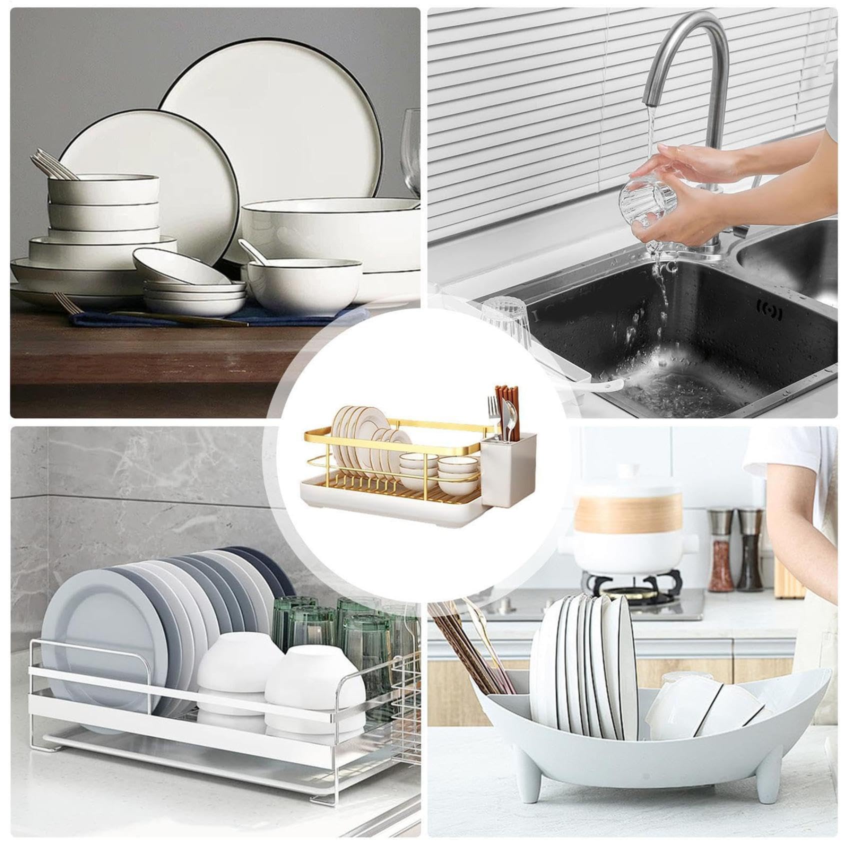 Abtropfgestell aus Edelstahl, Abtropfgestell mit Besteckhalter für Küchentheke, platzsparendes Design, Organizer für Geschirr und Utensilien
