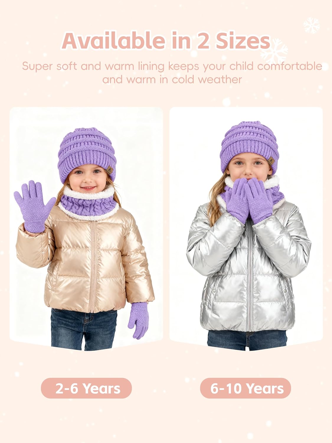 3 Pcs Kids Winter Hat Scarf Gloves Set Boys Girls Thick Warm Beanie Hat Knitted Neck Warmer Fleece Lined Gloves - Image 7