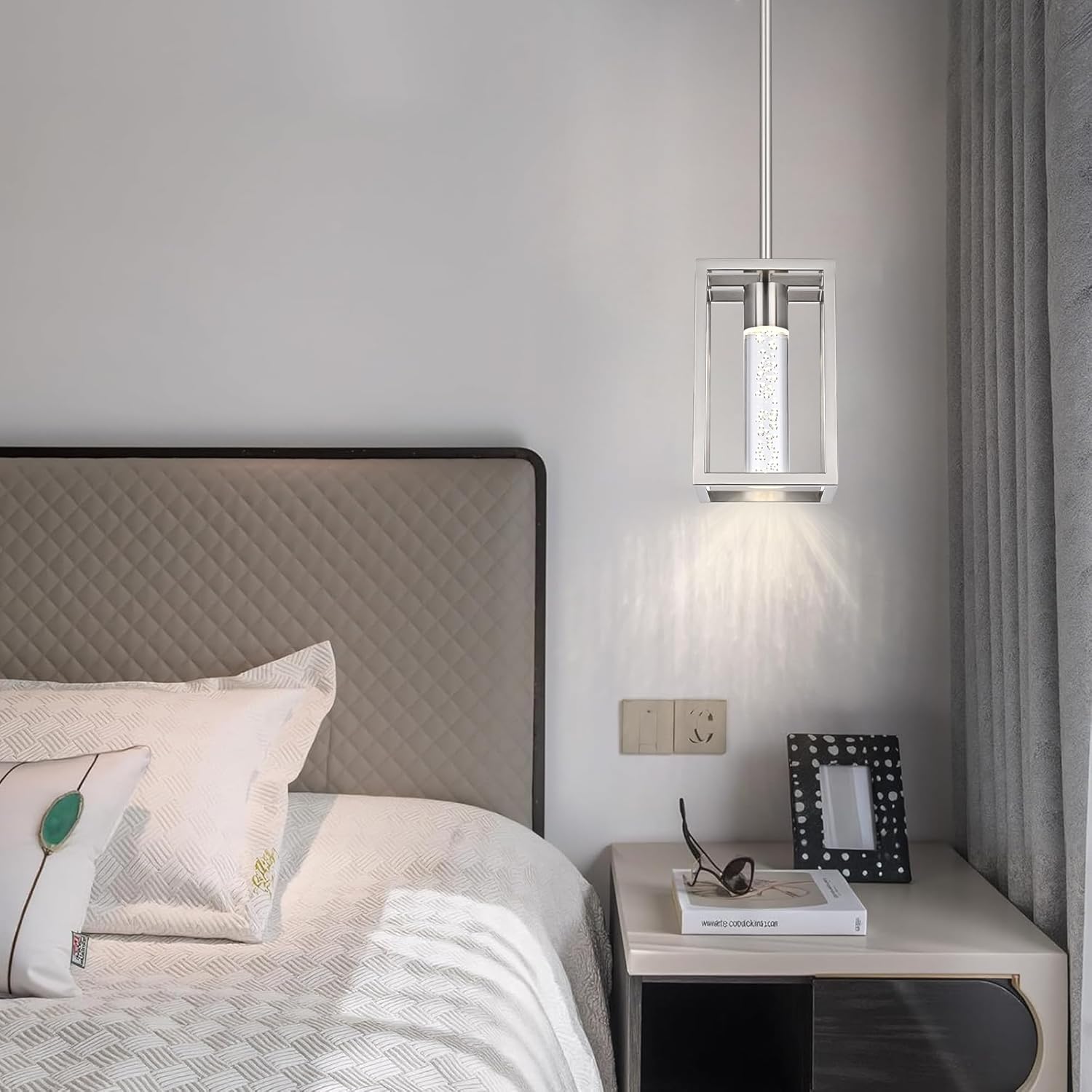 MELUCEE 3 Pack 15W LED Bubble Crystal Pendant Lights Kitchen Island, Modern Led Pendant Light 5 Color Temperature Adjustable, Brushed Nickel Dining Room Light Fixtures Adjustable Height, 3000-6000K