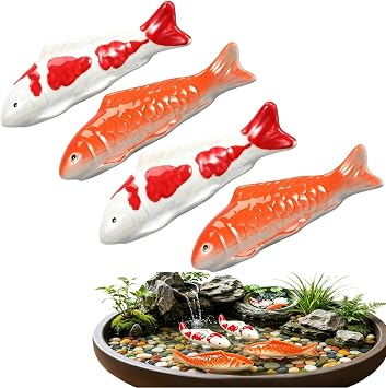 4 Pack Floating Ceramic Koi Fish Decor, Aquarium Pond Decoration Ornaments | Realistic koi design with floating style for fish tanks, ponds, water gardens and aquatic displays
