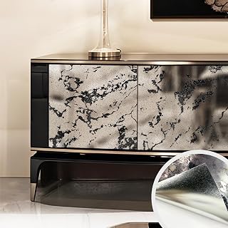 LiveInUrban Vintage Foxed Paint Antique Chrome Reflective Style Wallpaper, Grunge Peel and Stick Contact Paper for Wall Furniture Vanity Dresser Home Decor, 15.35"x39.37"