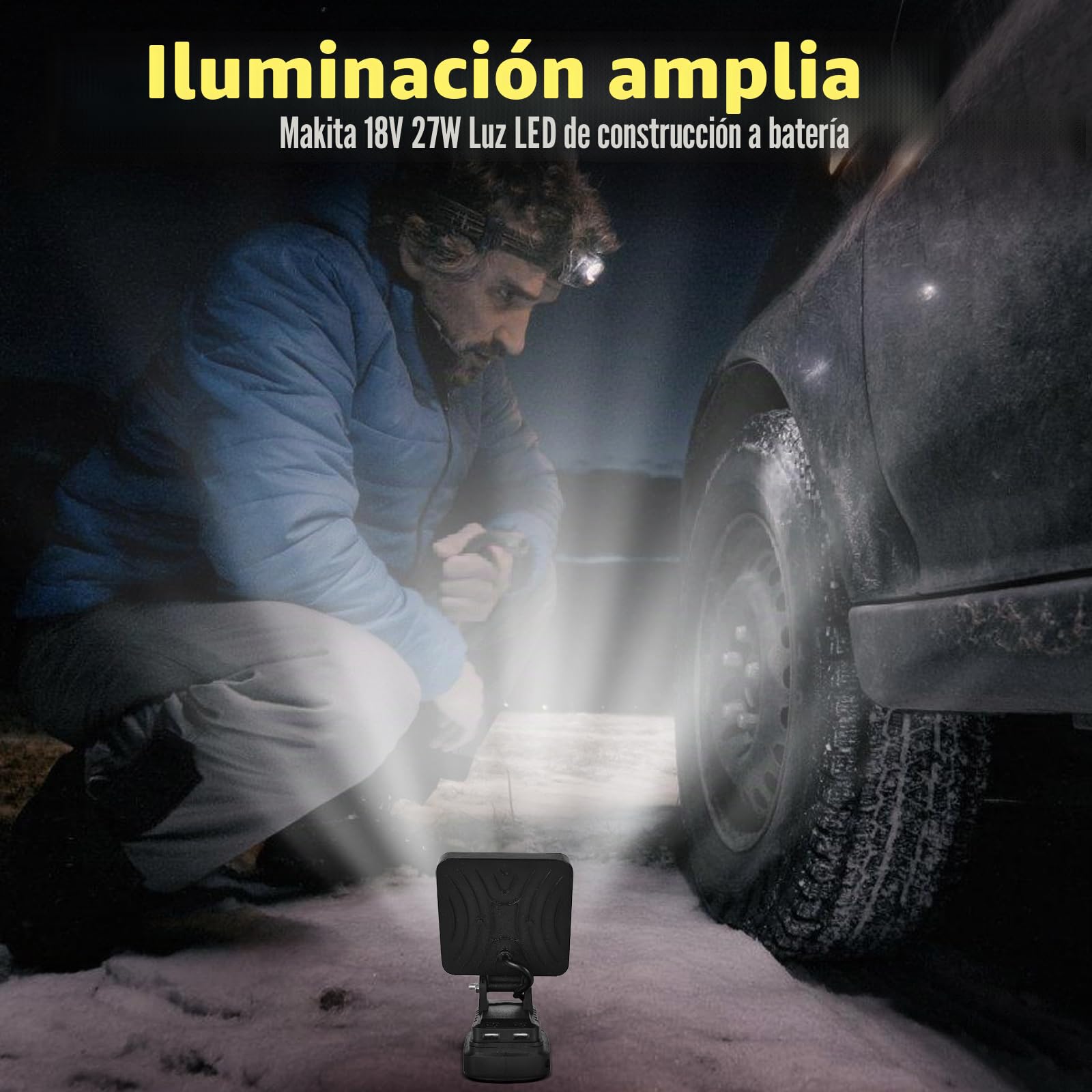 HOSPAOP Lámpara LED de trabajo con batería para Makita 18 V – 27 W, foco LED portátil, con batería, foco de luz de construcción, lámpara con carga USB, 2 unidades (sin batería)
