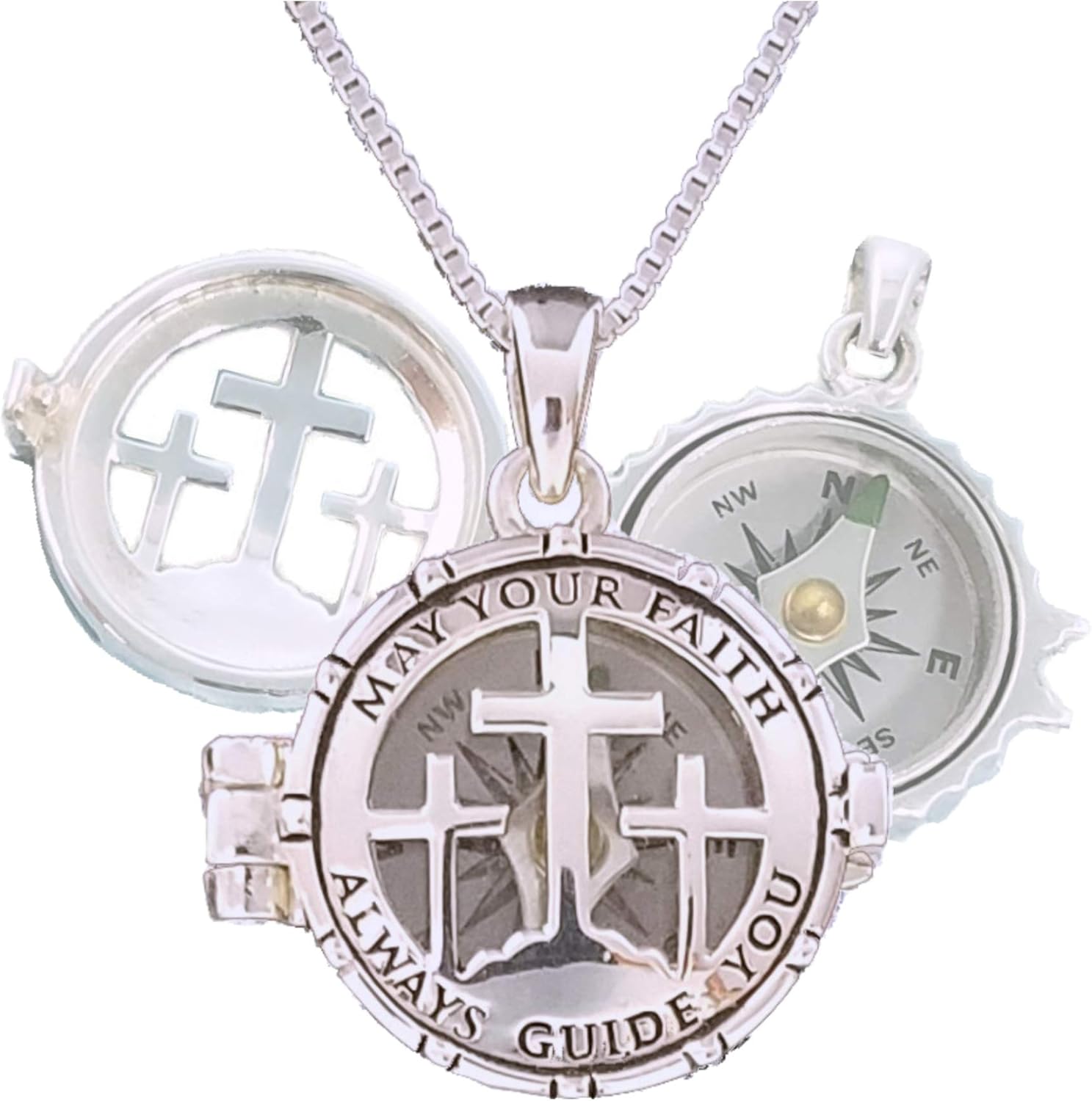 Stanley London Personalized Confirmation Gift for Teen | Cross Necklace for Women of Faith | Engraved Baptism Gifts | 925 Sterling Silver Locket with Working Compass (No Personalization)