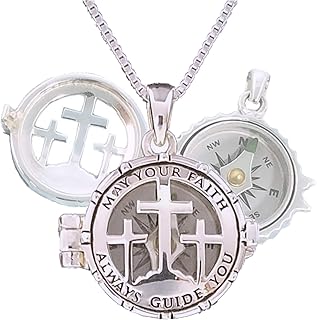 Personalized Working Compass Necklace Engraved - Sterling Silver Compass Locket for Baptism, Confirmation, First Communion, or Birthday Gift
