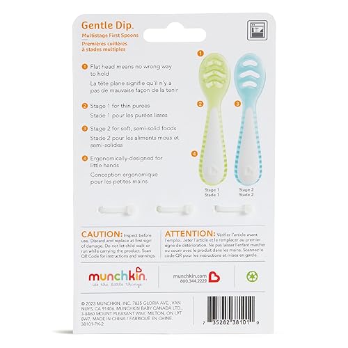 Miniatura 6 de Munchkin Gentle Dip - Juego de cucharas multietapa para el destete LED del bebé, autoalimentación, sólidos y purés, paquete de 3, azulverde