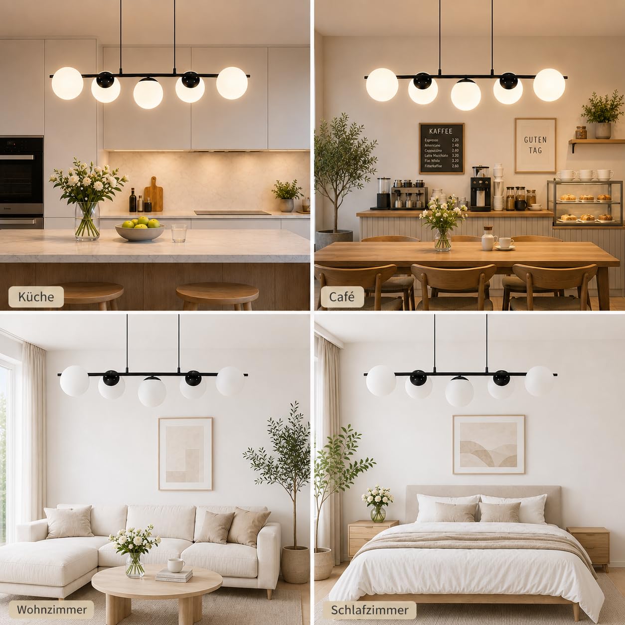 ZMH Lámpara colgante negra de cristal con 5 luces E27 | Altura ajustable hasta 150 cm para mesa de comedor o salón bombillas no incluidas