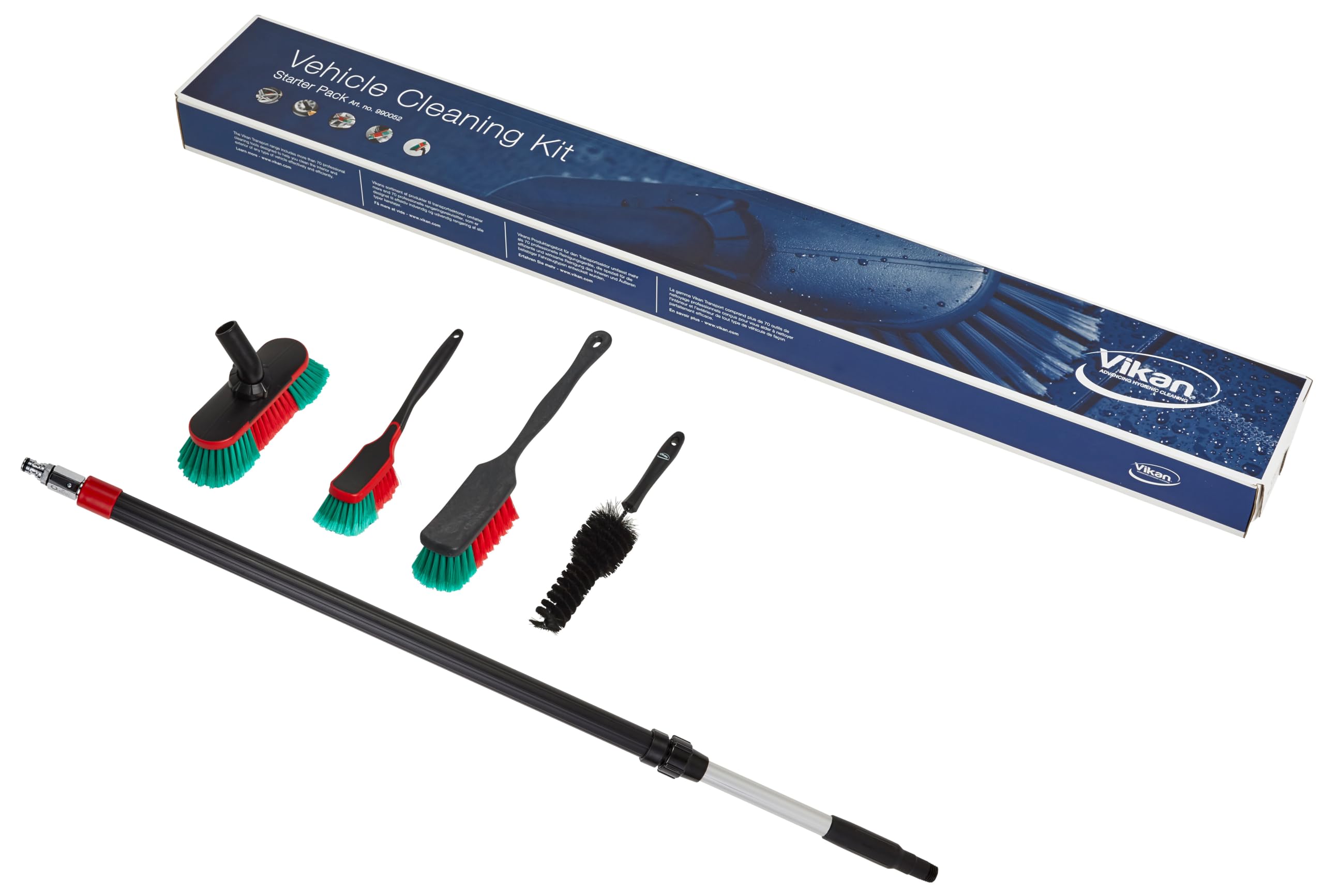 Vikan | Ensemble de brosses pour voiture | avec raccord Gardena et robinet à tournant sphérique | noir