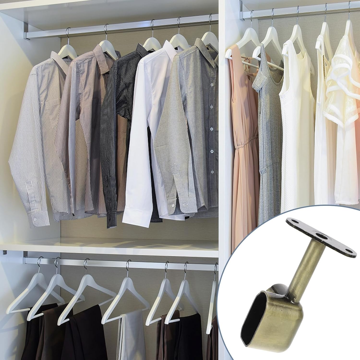 2pcs Corner Closet Rod Holder Bracket Wardrobe Support for Hanging Clothes Shower Curtain Kitchen Utensils Resistant to Corrosion and Rust