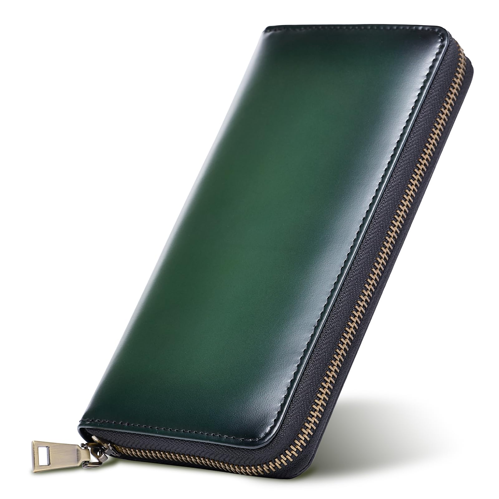 Tokyo Shimomachi Kobo Round Zipper Long Wallet Hand Dyed Leather Green Japan