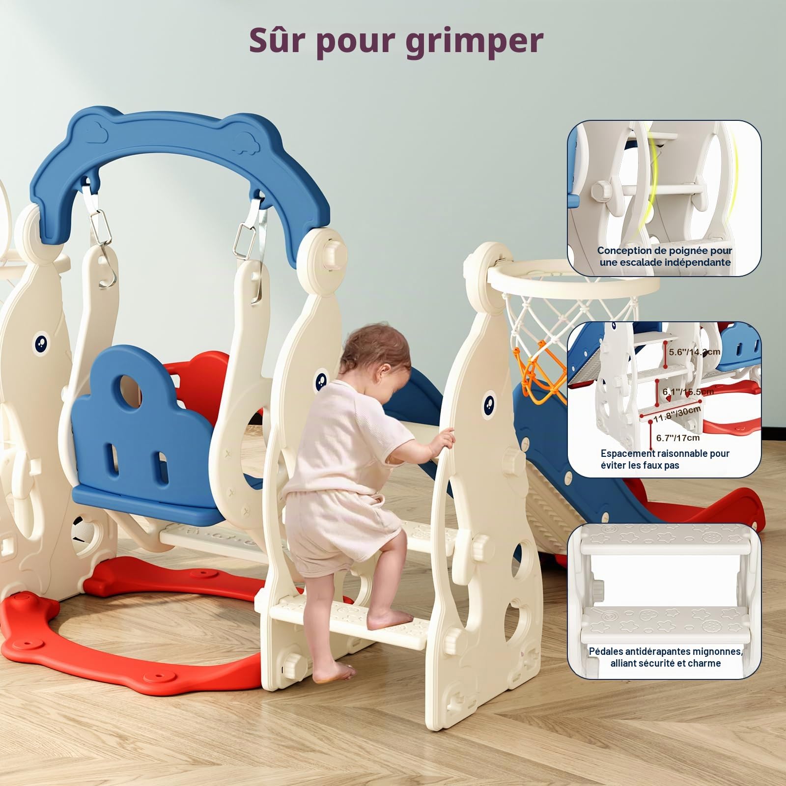 Toboggan 11 en 1 pour Tout-Petits, Toboggan intérieur et extérieur pour Enfants avec Panier de Basket, Golf, télescope et Espace de Rangement， pour 1 à 3 Ans