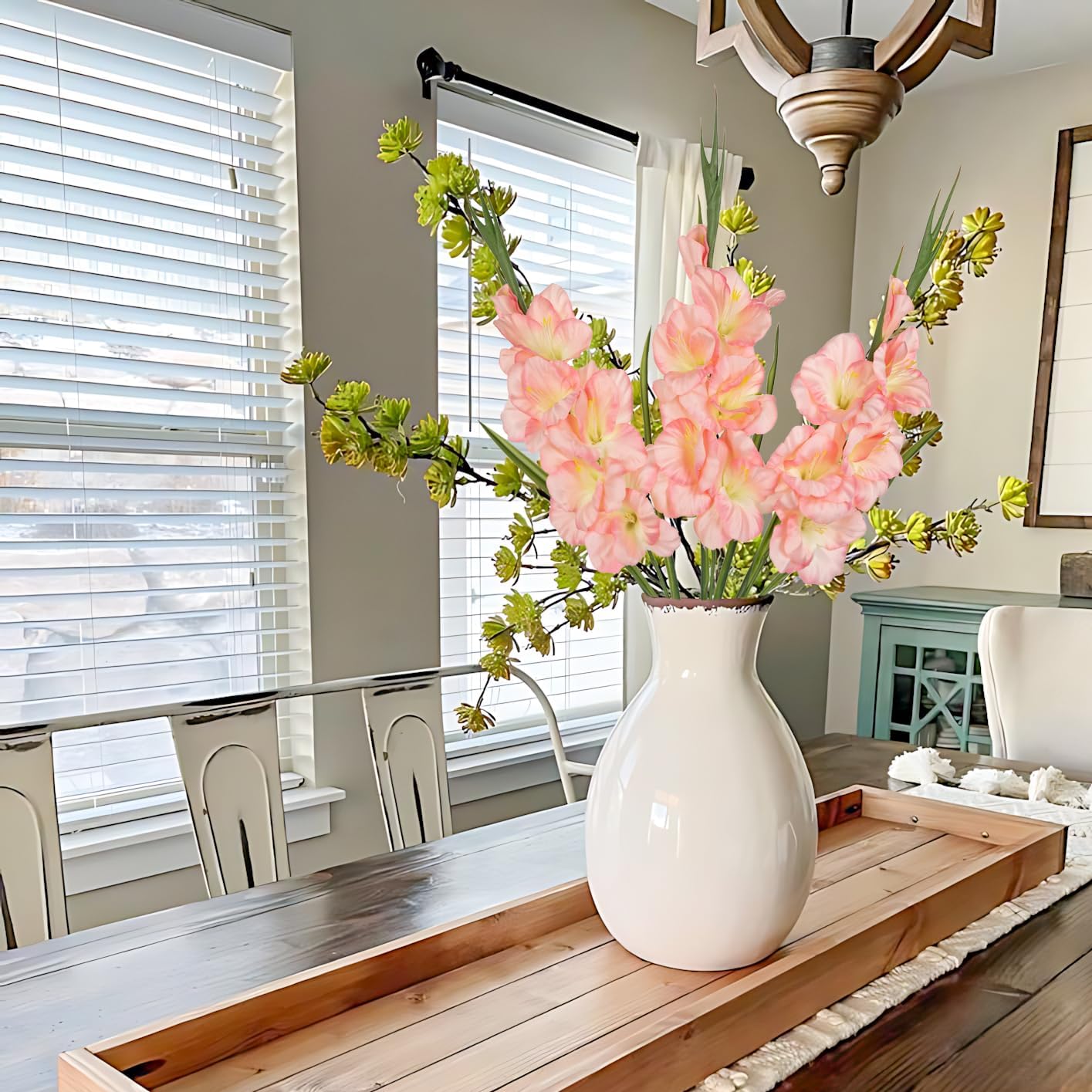 Peachy Pink Gladiolus Artificial Flowers 3 Pcs Silk Flowers with Stems Fake Flower for Vase Spring Summer Indoor Decoration Faux Florals Stems Fillers for Table Centerpieces, Wedding, Home Decor