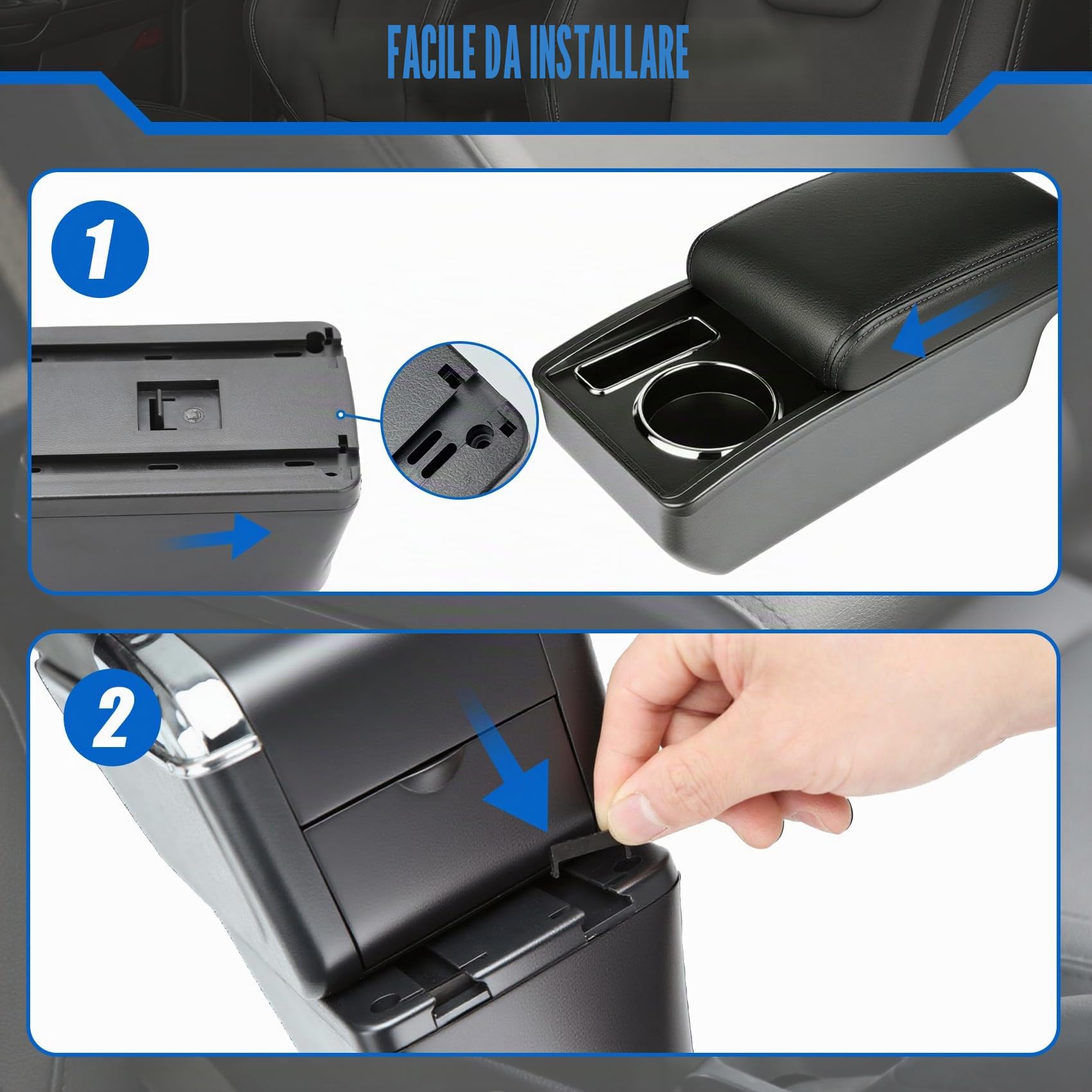 Bracciolo Centrale per VW POLO Mk5 6R Vento 2010-2018, Doppio Scomparto, Pelle Nera, Facile da Installare, Accessorio Auto Personalizzato