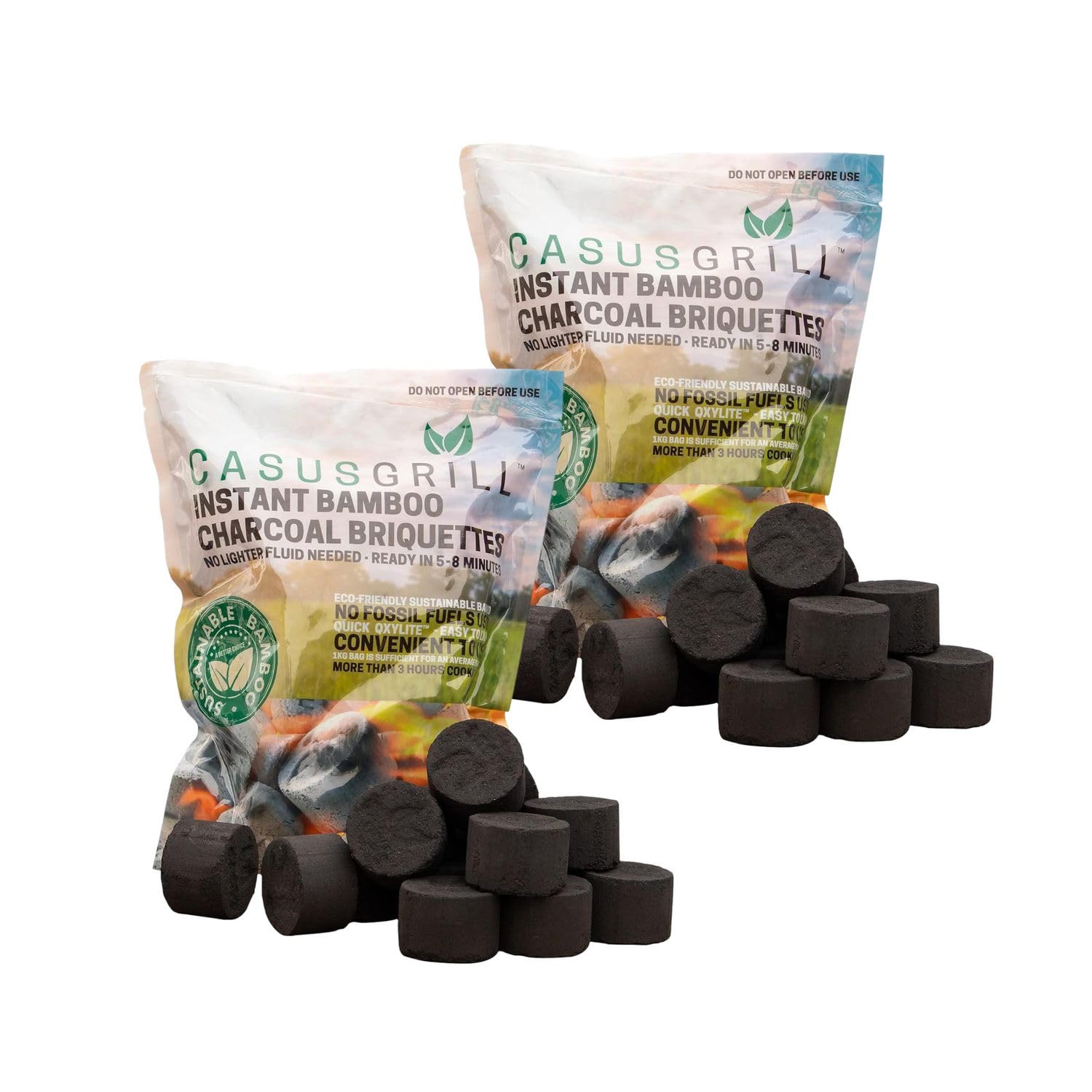 2X Bambus Grillkohle-Briketts je 1 kg - Nachhaltige Holzkohle mit Quick  Oxylite, ohne Anznder nutzbar, grillbereit in 5-8 Min., geruchsneutral, 3  Std. Brenndauer, umweltschonend : Amazon.de: Garten