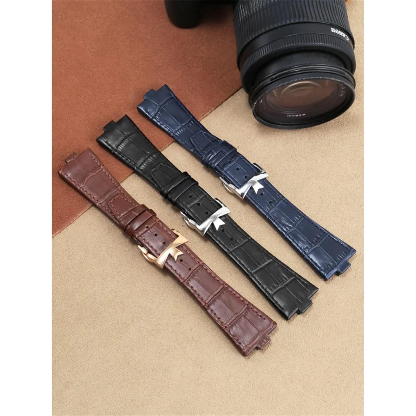 Bracelet de montre en cuir véritable pour Vacheron Constantin série 4500 V 5500 V P47040 boucle en acier inoxydable 25 * 8 25 * 7 bracelet de montre(Brown-silver,25mm-7mm)