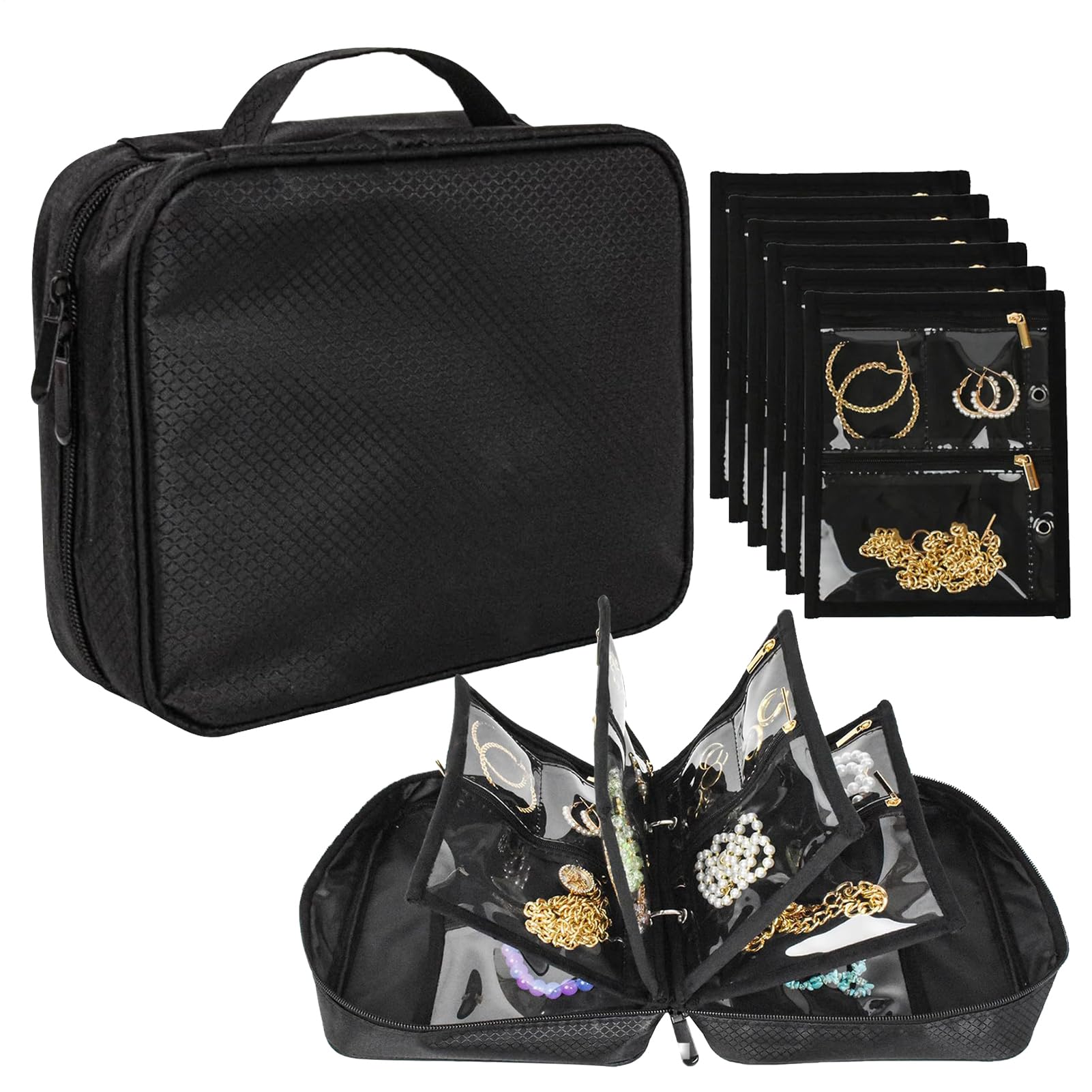 Étui de voyage pour bijoux et collier avec pochettes de protection