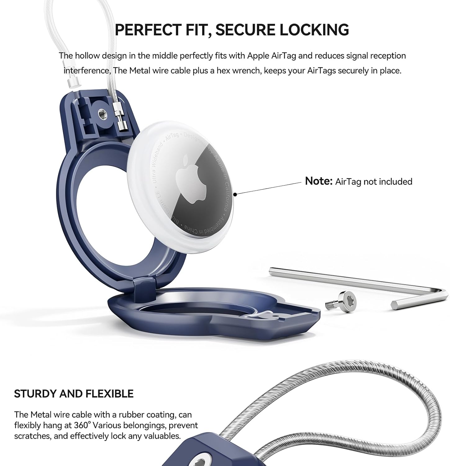 Gitfos AirTag Holder, Airtags 4 Pack AirTag Keychain Holder with Wire Cable - Robust & 360° Protective fit Apple AirTag Holder for Luggage, Backpack, Keys, Ring Car Key Chain.-2 Blue/White/Black - Image 2