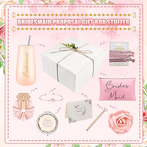 Miniatura 3 de Juego de 50 cajas de propuesta de dama de honor, 4 regalos de boda para dama de honor, juego de bolsas de maquillaje cosmético, bandas elásticas