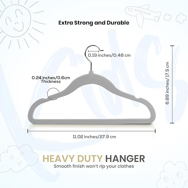 Utopia Home Perchas de Terciopelo para niños - Perchas duraderas de 11 Pulgadas para el Armario del bebé, Antideslizantes para Todos los días (Gris, Paquete de 50) - 5