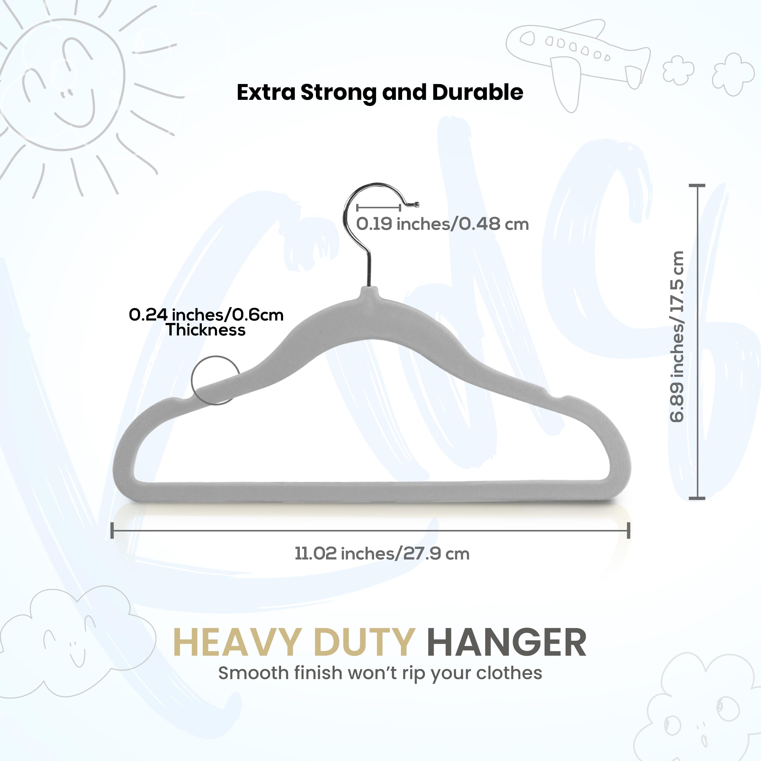 Utopia Home Perchas de Terciopelo para niños - Perchas duraderas de 11 Pulgadas para el Armario del bebé, Antideslizantes para Todos los días (Gris, Paquete de 50) — view 5