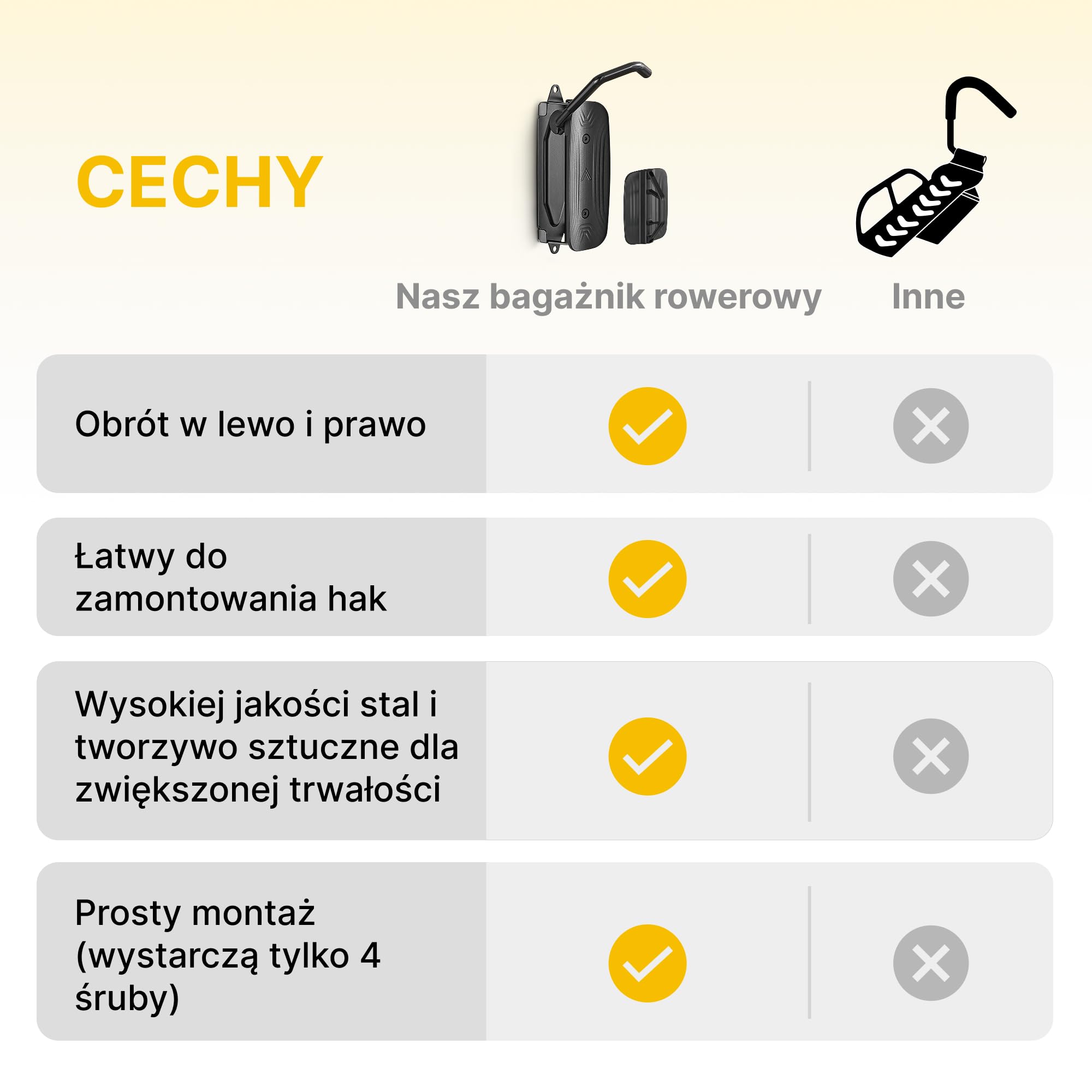 monTEK Obrotowy uchwyt ścienny na rower, wieszak na rower do garażu, uchwyt ścienny do rowerów, oszczędność miejsca, stabilny stojak na rower, pionowy stojak na rowery do 30 kg, 4 sztuki