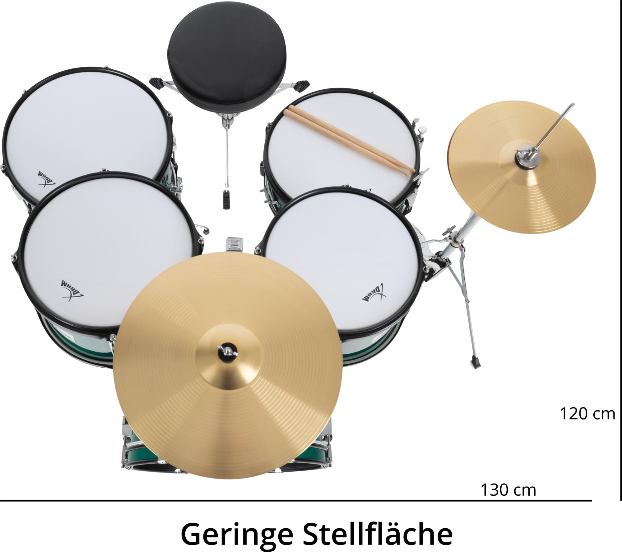 XDrum Junior Pro Kinder Schlagzeug Emerald Green Sparkle - geeignet von 5-9 Jahren - Drumset mit komplettem Zubehör - inkl. Schule - Grün