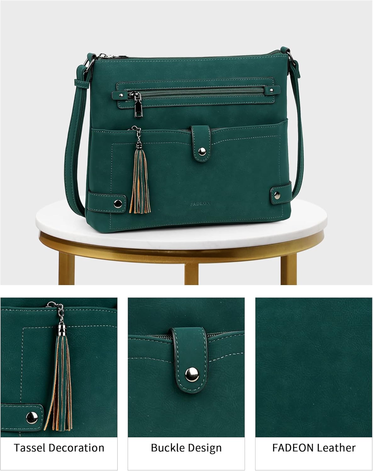 FADEON Large Crossbody Purses for Women Crossbody Bag, Designer Leather Cross Body Purses Multi Pocket Shoulder Bag - Image 5