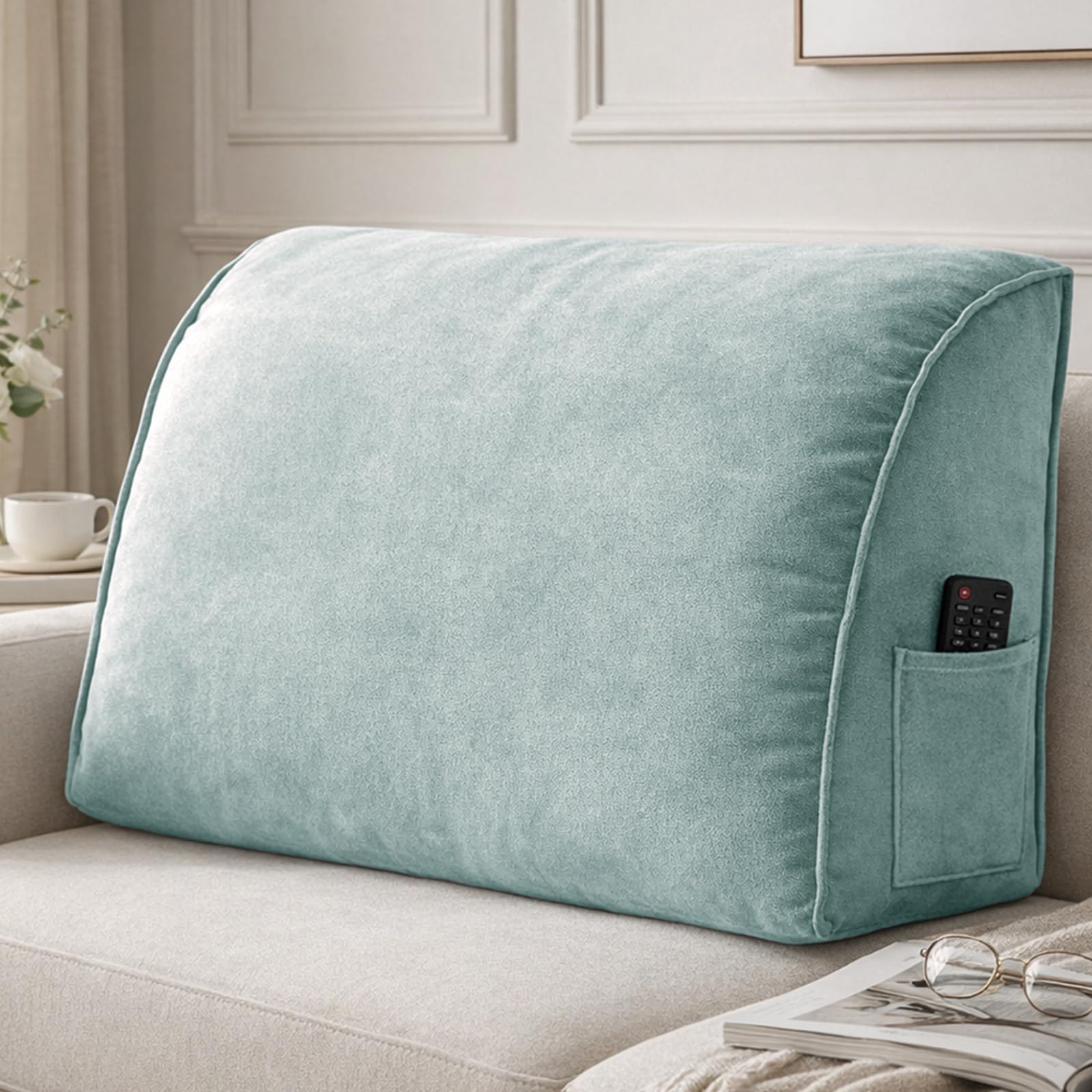 Aocase Extra Thick Sofa Back Cushion Wedge Pillow, Reading Pillow With Pocket Couch Back Cushion Decorative Throw Pillows, For Bed Tatami Sofa Cushion Back Support,Lake Blue,80×35×20cm