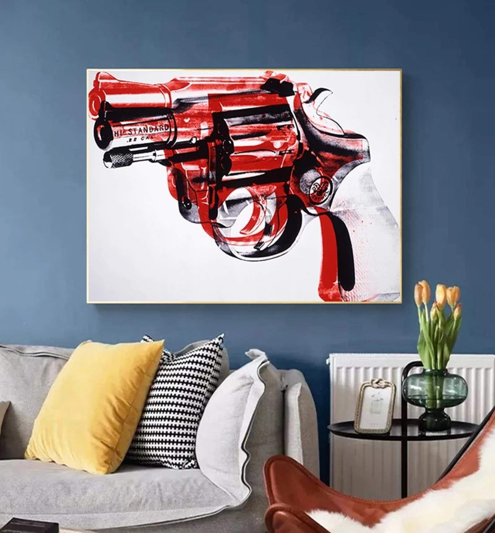 Guying Art With Frame Art Prints Framed Andy Warhol Abstract Painting Gun Wall Pictures For Living Room Pop Art Canvas Prints And Posters Home Decor 80X120cm(31X47in)