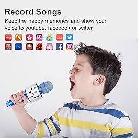 FINYIORE Karaoke Micorphones for Kids Wireless Bluetooth Karaoke Machine for Child Musical Toys Micorphones for Girls Boys Children Birthday Party Home KTV Thanksgiving Kids Gifts