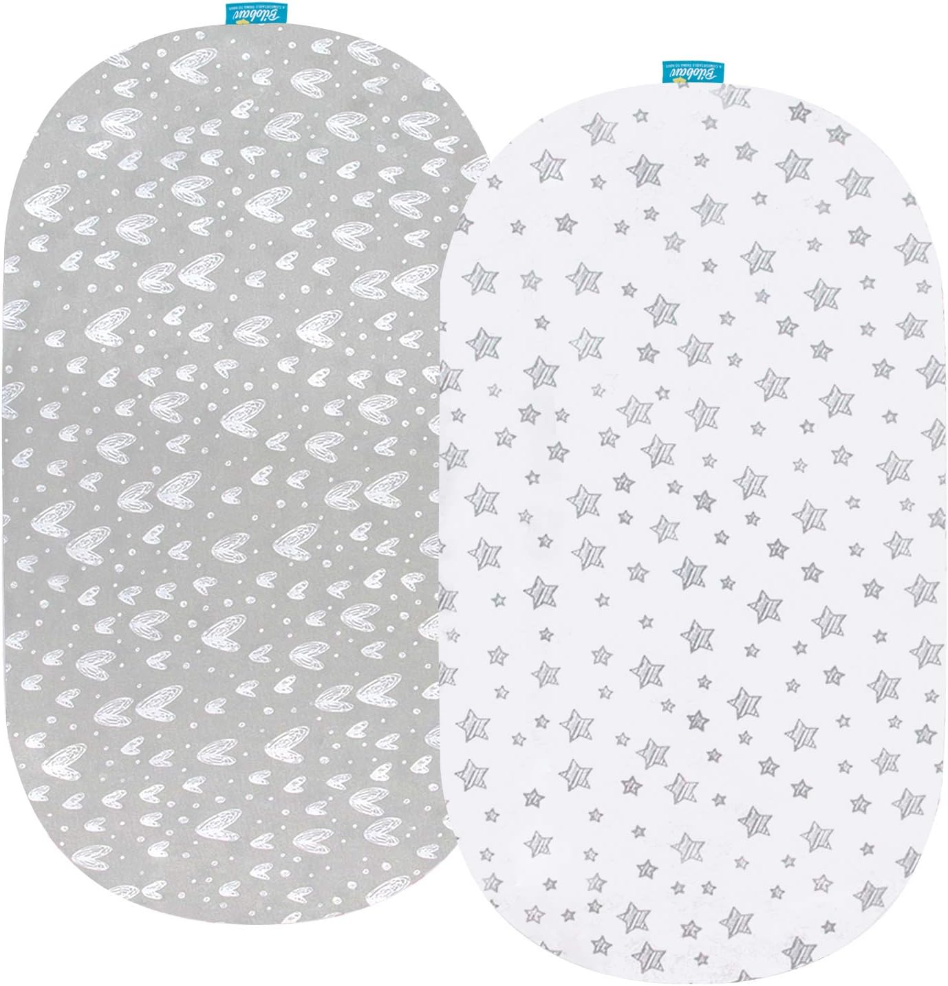 BilobanBassinet Sheets Compatible with Graco Sense2Snooze Bassinet, 2 Pack, 100% Jersey Knit Cotton Sheets, Breathable and Heavenly Soft, Grey Print for Baby