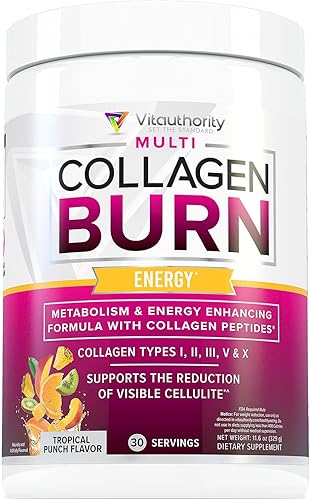 Multi Collagen Burn: Péptidos de Proteína Hidrolizada MultiTipo con Ácido Hialurónico, Vitamina C, SOD B Dimpless, Tipos I, II, III, V y X, con