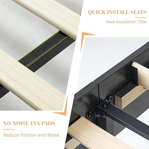 Miniatura 7 de AMERLIFE Marco de cama tamaño Queen con puerta corrediza de granero, marco de cama de plataforma rústica de madera con cabecera de 47 pulgadas de