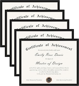 8.5x11 Picture Frame 5 Pack, Black Certificate Document Frames