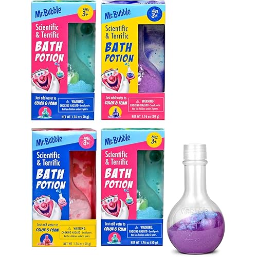 Mr. Bubble Kids Original Bath Bomb Potions - Colorful Fizzy Fun - Cool Foam and Bubble Science Beaker Bath Toys (Pack of 4)