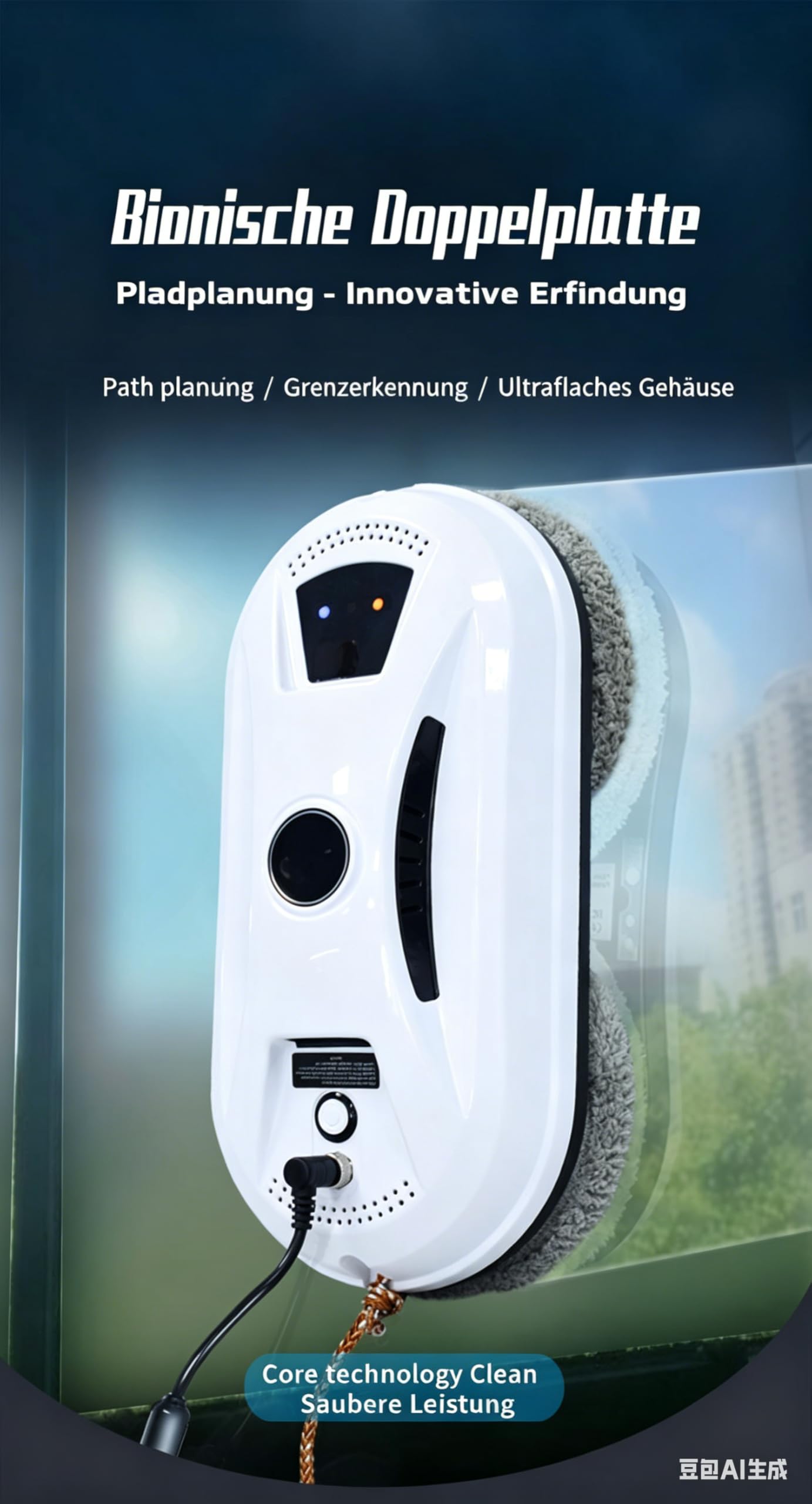 Osmo™ RoboClean Fensterputzroboter – Automatischer Fensterreiniger mit Fernbedienung, Sicherungsseil & 3 Reinigungsmodi – für glatte Fenster, Spiegel & Fliesen ( Kabelgebunden-ohne Sprühfunkti)