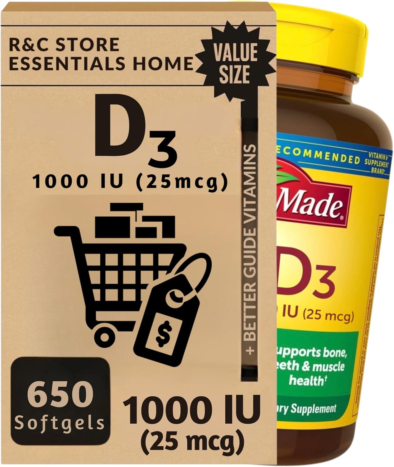 Vitamin D3 25mcg (1000 IU) | 650 Softgels – 22 Month Supply | Vitamin D + Essential Vitamins & Dietary Supplements Guide by Chloe’C Store – Bone, Teeth & Muscle and Immune Health Support