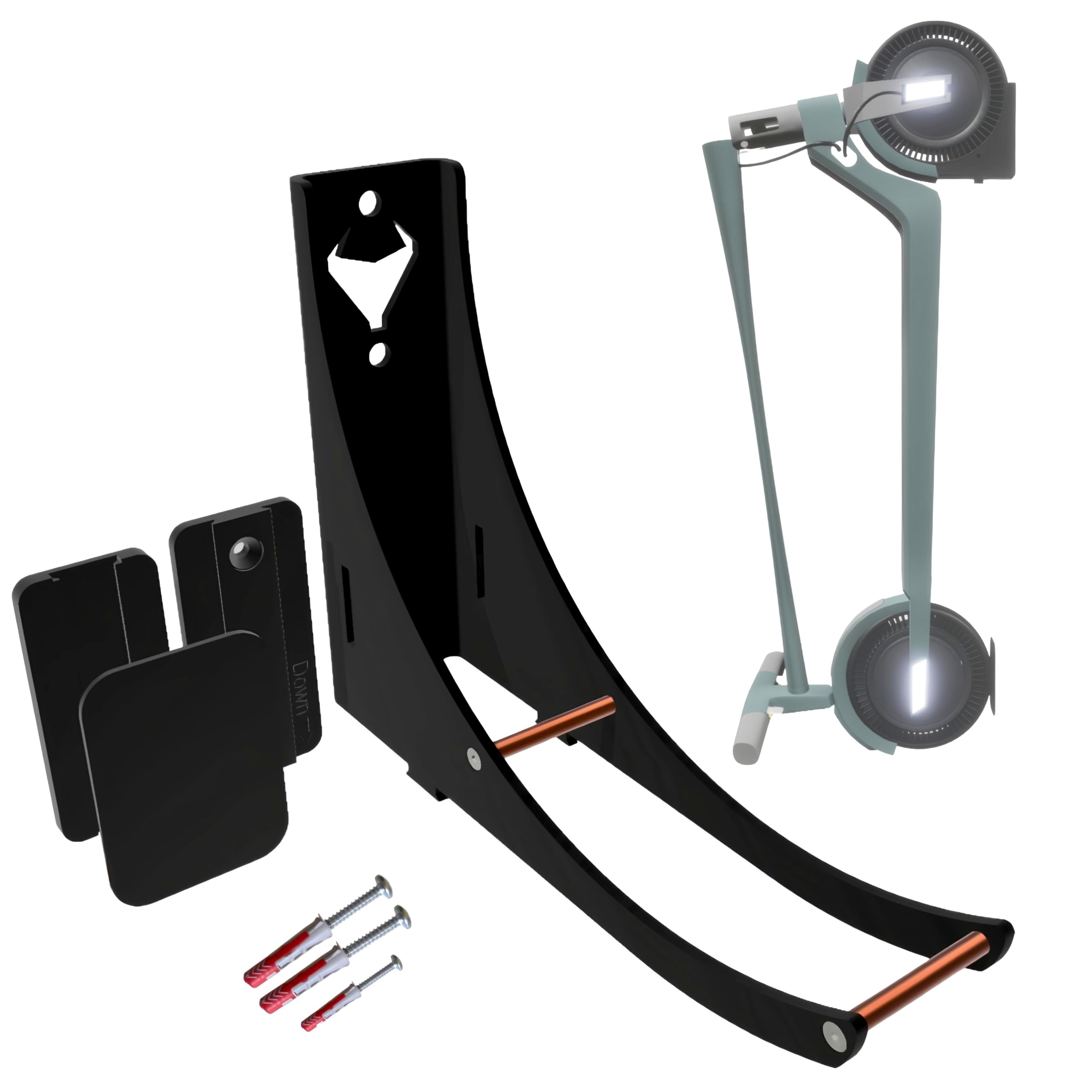 Electric Scooter Wall Mount - Matte Black Steel Rack - Anti-Fall System and Charger Mount (8.5 Inch)