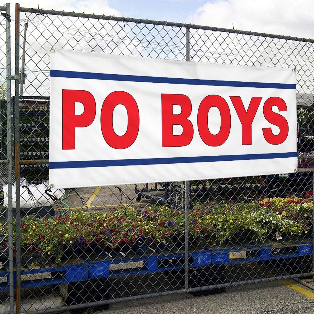 Vinyl Banner Multiple Sizes Po Boys Red Food Bar Restaurant Truck Restaurant & Food Outdoor Weatherproof Industrial Yard Signs 4 Grommets 24x36Inches