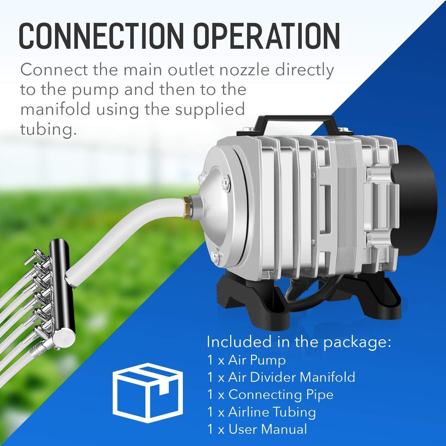 Simple Deluxe 602 GPH Air Pump 18W 38L/min 6 Adjustable Air Flow Outlets with 25 Feet Airline Tubing for Aquarium, Pond, Hydroponics Systems, Silver : Everything Else