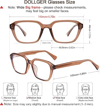 Dollger Blue Light Glasses Men Rectangle Vintage Brown Frame Anti BlueLight Blocking Glare Trendy Computer Gaming UV